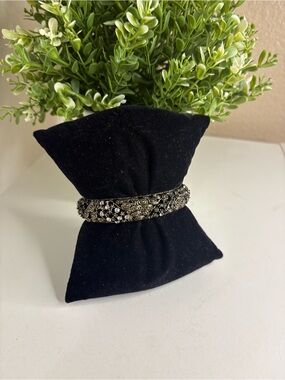 Vintage Cookie Lee Bronze Bracelet with Sparkling Rhinestone Accents